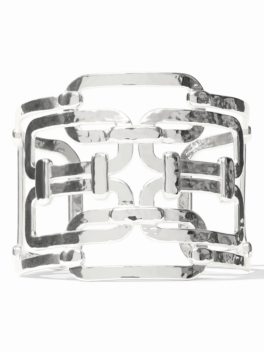 Julie Vos Polished Hammered Link Open Cuff - Silver Tone